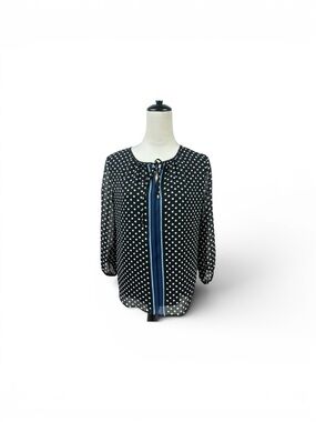 White House Black Market Black Polka Dot Tie-Neck top size small